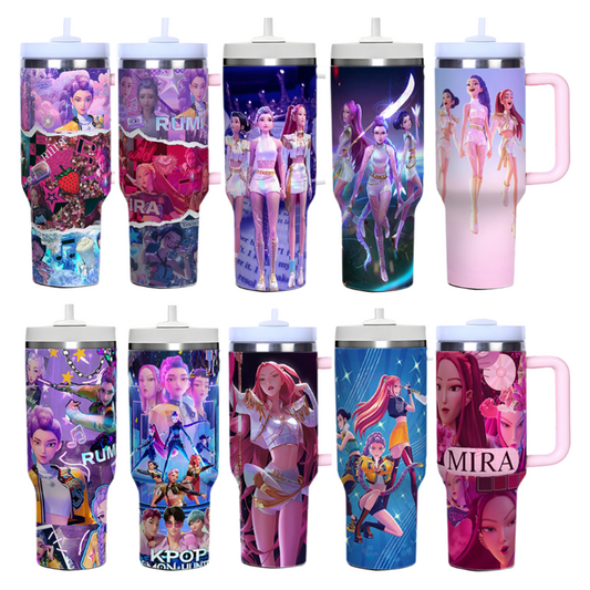 KPOP Demon Hunters 40oz Insulated Tumbler with Handle and Straw Car Travel Mug, Hot & Cold Stainless Steel Cup
