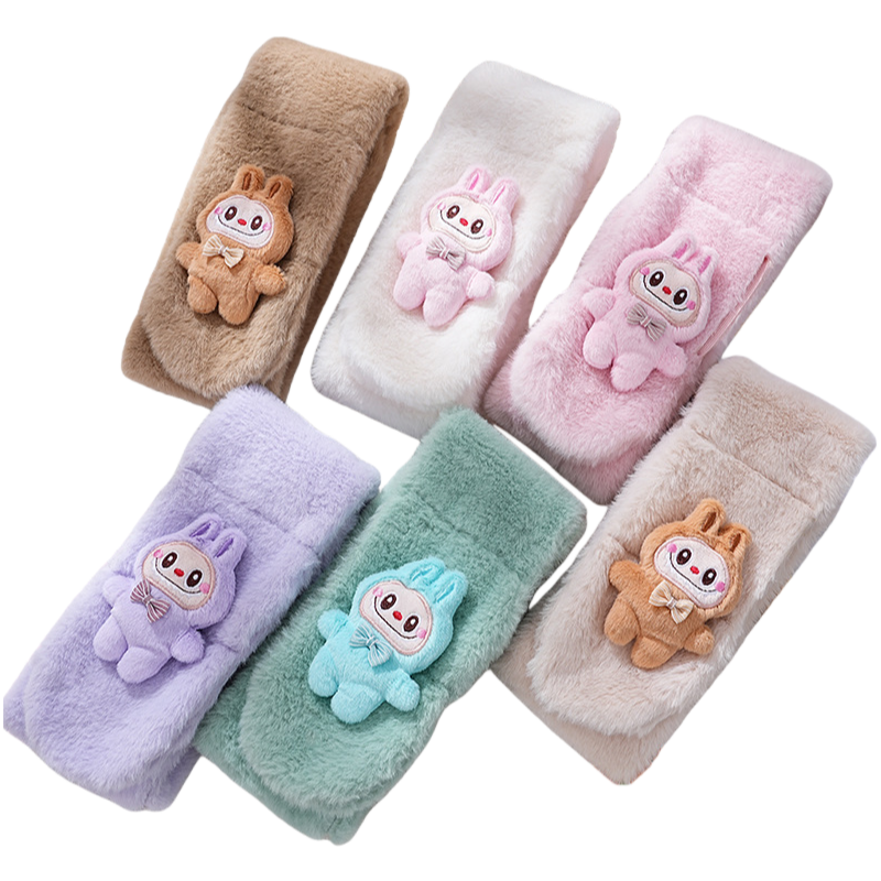 2025 Winter New Kids Scarf Faux Rabbit Fur Labubu Plush Decor Thick Warm Neck Warmer