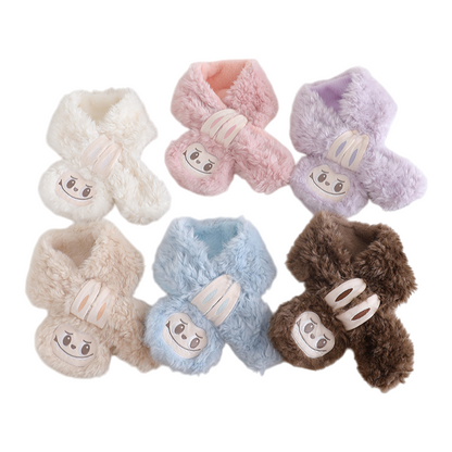 Labubu Kids Scarf Warm Plush Winter Neck Warmer, Soft Faux Rabbit Fur Scarf for Boys and Girls