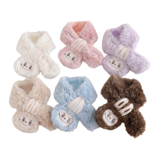 Labubu Kids Scarf Warm Plush Winter Neck Warmer, Soft Faux Rabbit Fur Scarf for Boys and Girls