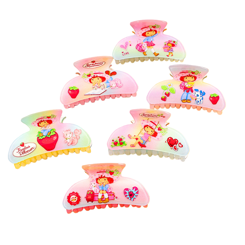 Strawberry Shortcake Acrylic Hair Clip – Cute Cartoon Printed Barrettes for Girls