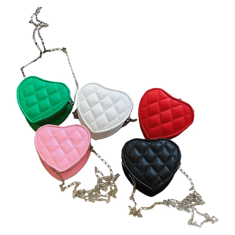 Kids Valentine’s Day Heart-Shaped Crossbody Bag – Quilted Mini Purse with Chain Strap