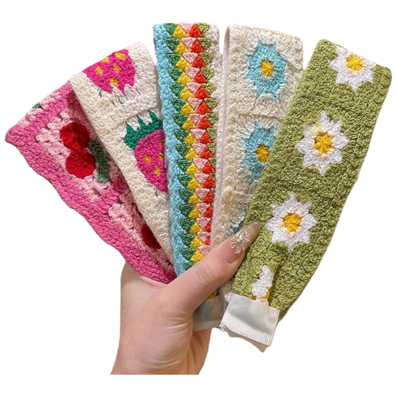 Knit Floral Cottagecore Headband for Girls Strawberry Sunflower Pattern Hair Accessory