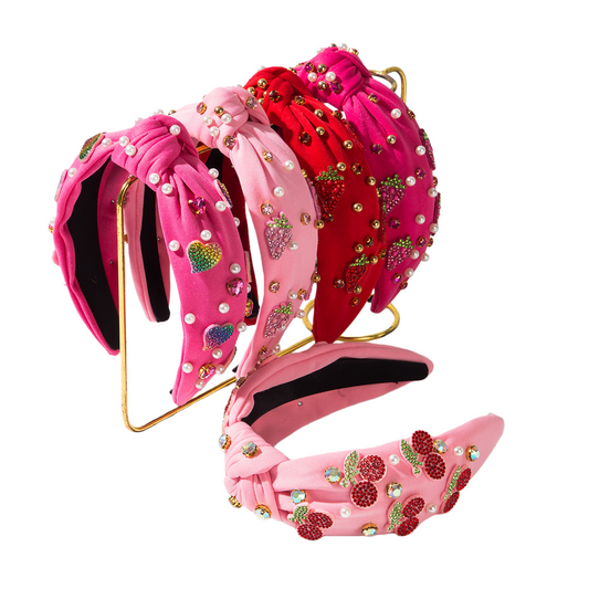 Girls Spring/Summer Rhinestone Cherry Heart Strawberry Headband Creative Hair Accessory