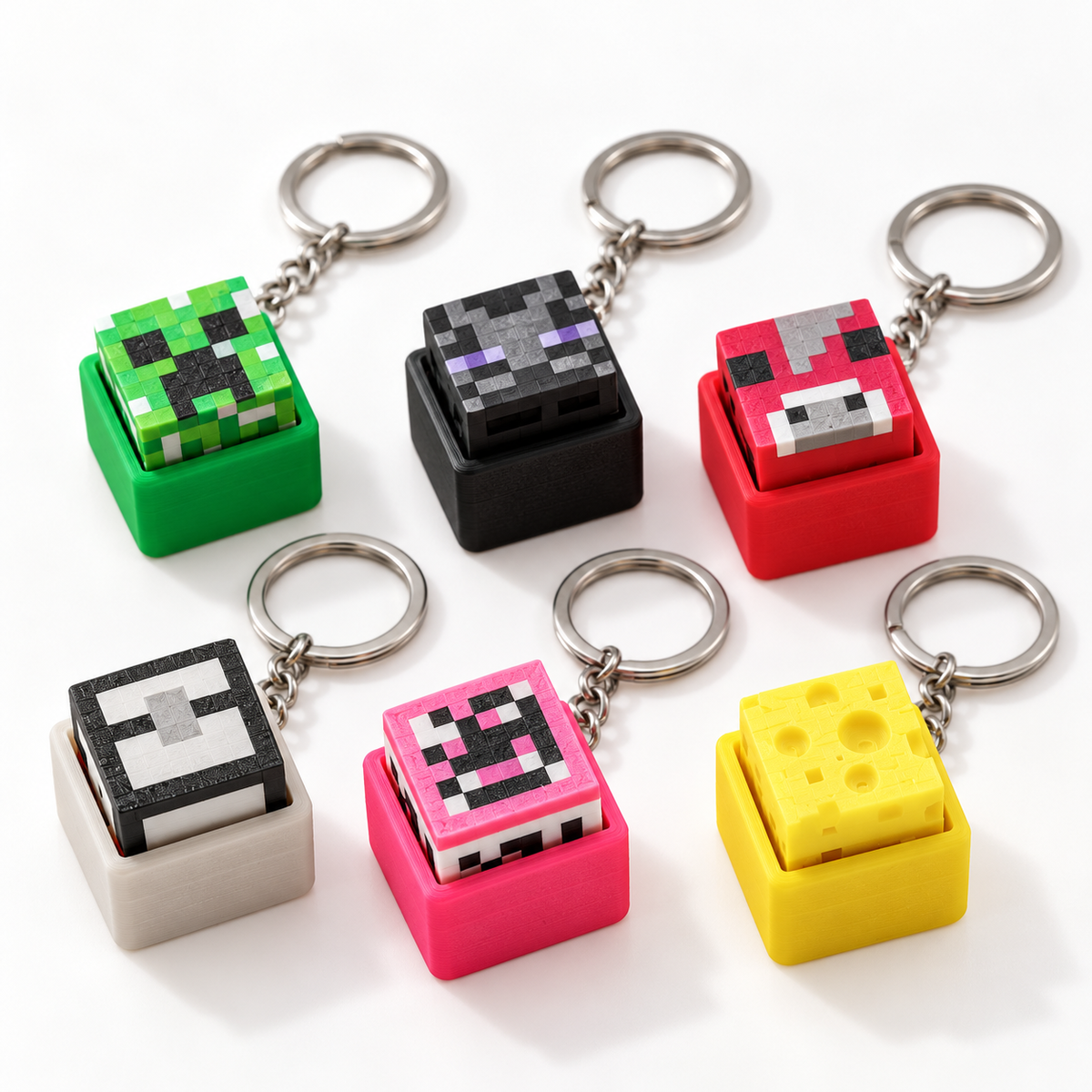 3D Printed Pixel Block Fidget Clicker Keychain – Mechanical Keyboard Feel Push Button Toy & Bag Charm