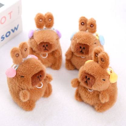 Interactive Capybara Plush Keychain – Pull-String Wiggling Bag Charm