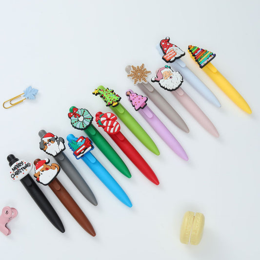 12 Colors Christmas Gift Macaron Clip Gel Pen Set DIY Kawaii Pocket Fat Ballpoint Pens with Adorable Decorations