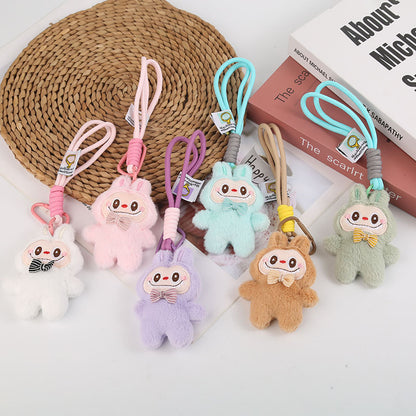 LABUBU Plush Keychain – Cute Cartoon Doll with Lanyard, Bag Charm & Key Holder