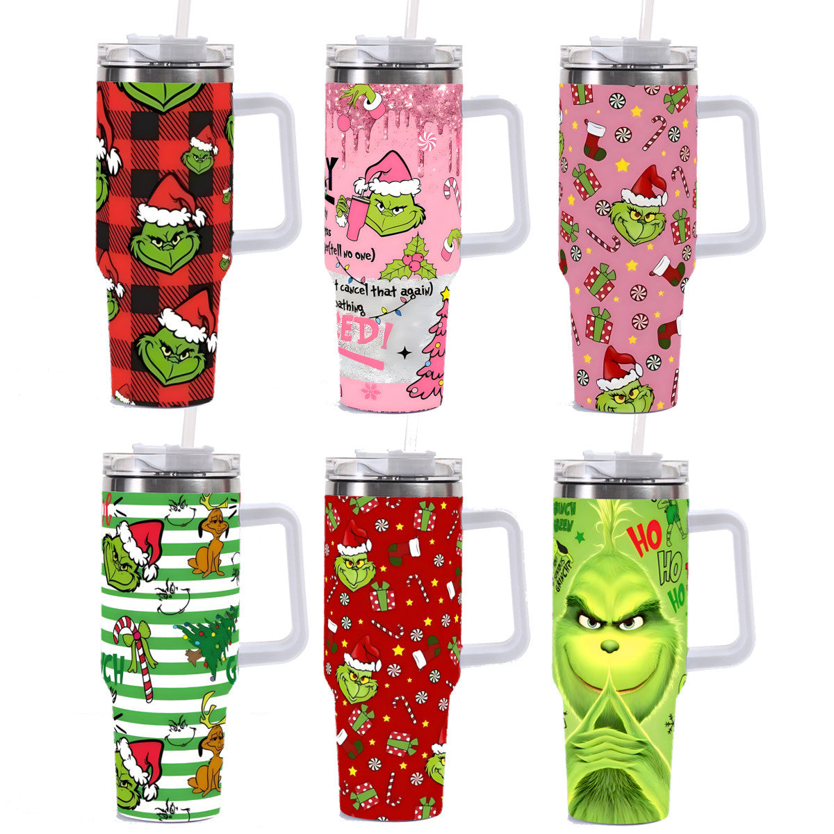 Christmas 2025 Grinch 40oz Insulated Tumbler with Handle and Straw Car Travel Mug Hot & Cold Stainless Steel Cup