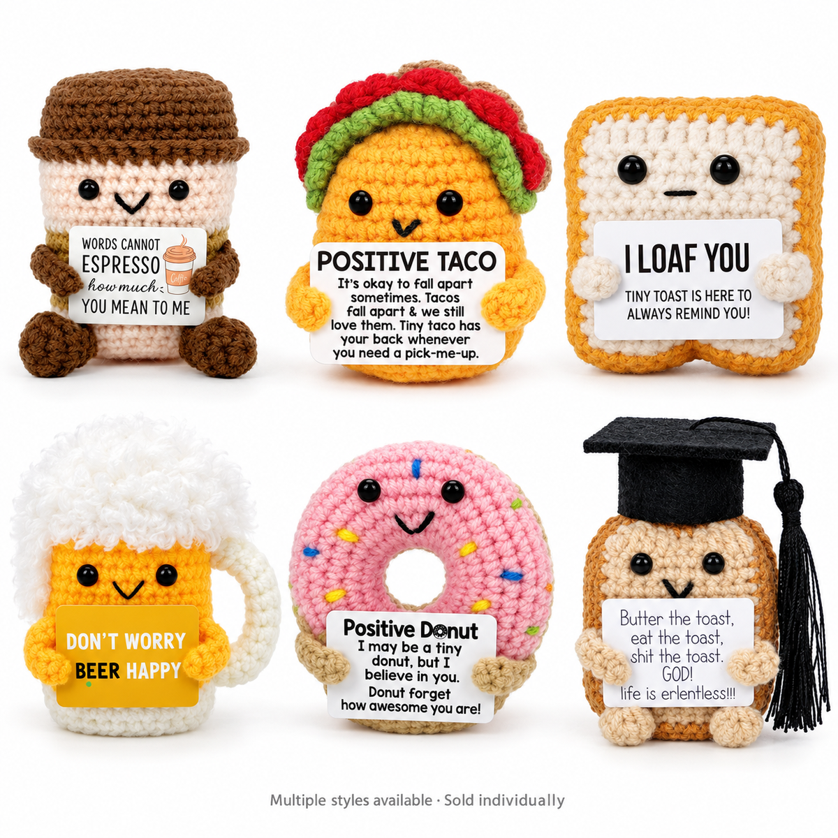 Crochet Food & Drink Pals with Message Cards – Cute Desk Decor & Gifts