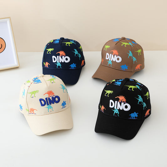 Kids Dino Embroidered Print Baseball Cap Solid Color Sun Hat
