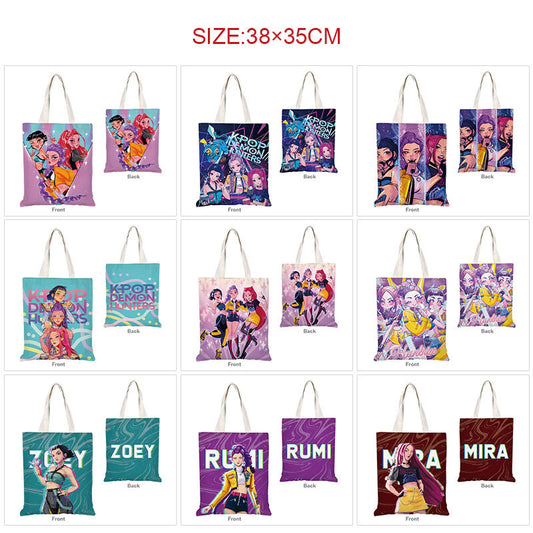 K-Pop Demon Hunters Full-Color Printed Canvas Tote Bag – Shoulder Carry Shopping Bag
