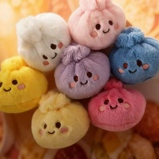 Plush Steamed Bun Squishy Keychain Emoji Pendant