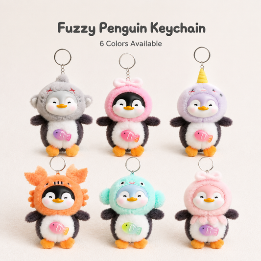 Plush Penguin Bag Charm Keychain with Vinyl Face Fuzzy Animal Accessory for Bags & Gifts