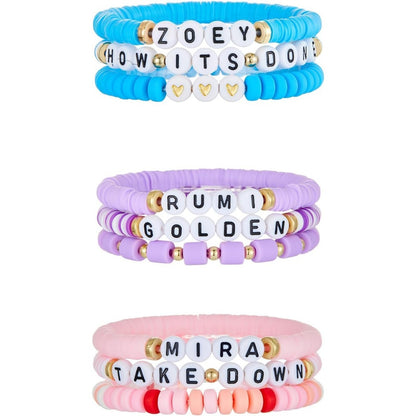 Kpop Demon Hunters Polymer Clay Letter Bracelet Set Boho Style Elastic Beaded Bracelets