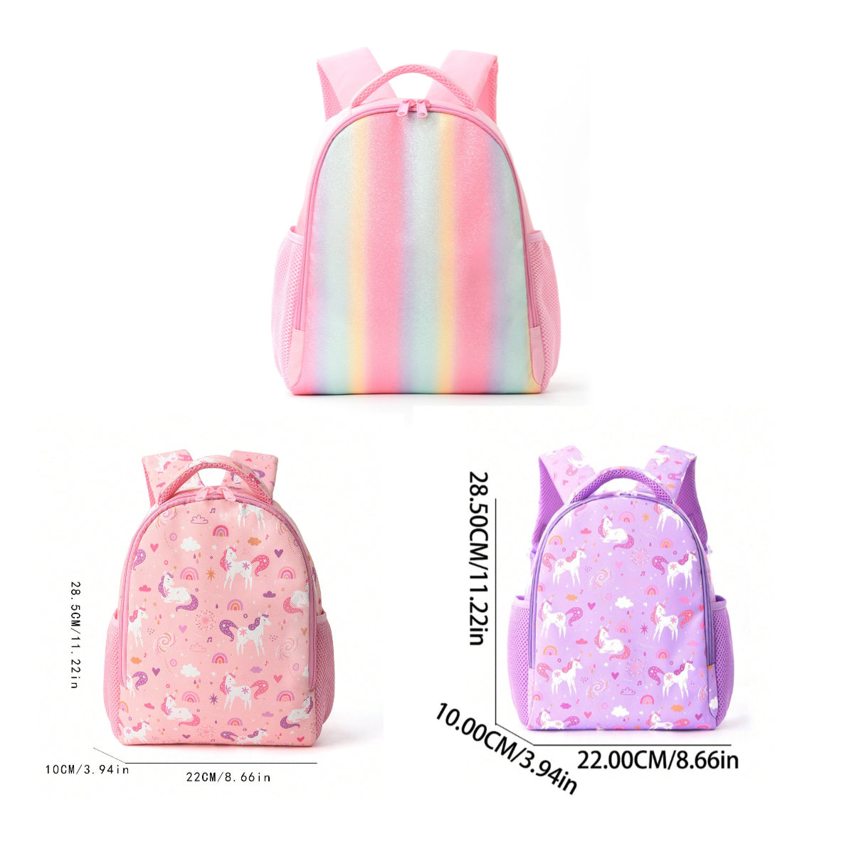 Rainbow Unicorn Print Kids Backpack Lightweight Casual Elementary School Bag