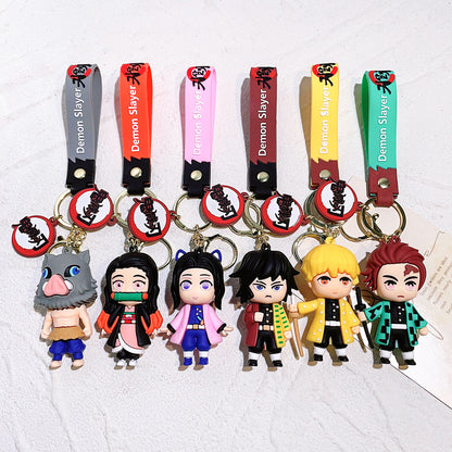 Cartoon Demon Slayer Silicone Keychain Pokémon Mini Figure Bag Charm Pendant
