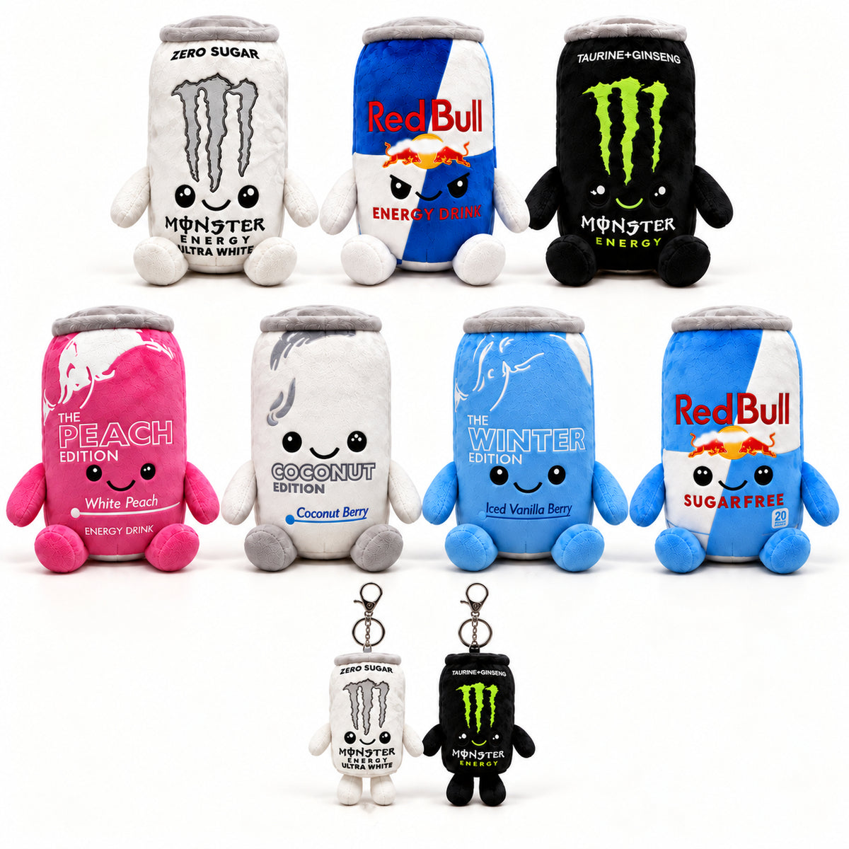 Cute Energy Drink Can Plush Toys & Keychains – Smiling Stuffed Dolls, Bag Charms & Fun Gifts