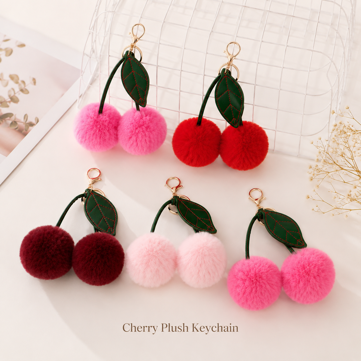 Cherry Plush Bag Pendant Lovely Keychain Cartoon Keyring Accessory