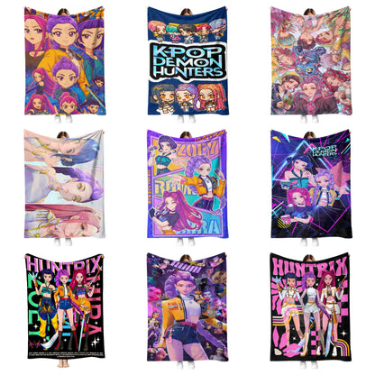 New K-pop Demon Hunters Plush Throw Blanket Flannel Nap Blanket for Sofa or Bed