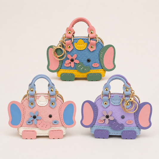 Elephant Bag Charm Keychain Colorful Faux Leather Mini Purse Pendant for Handbags & Backpacks