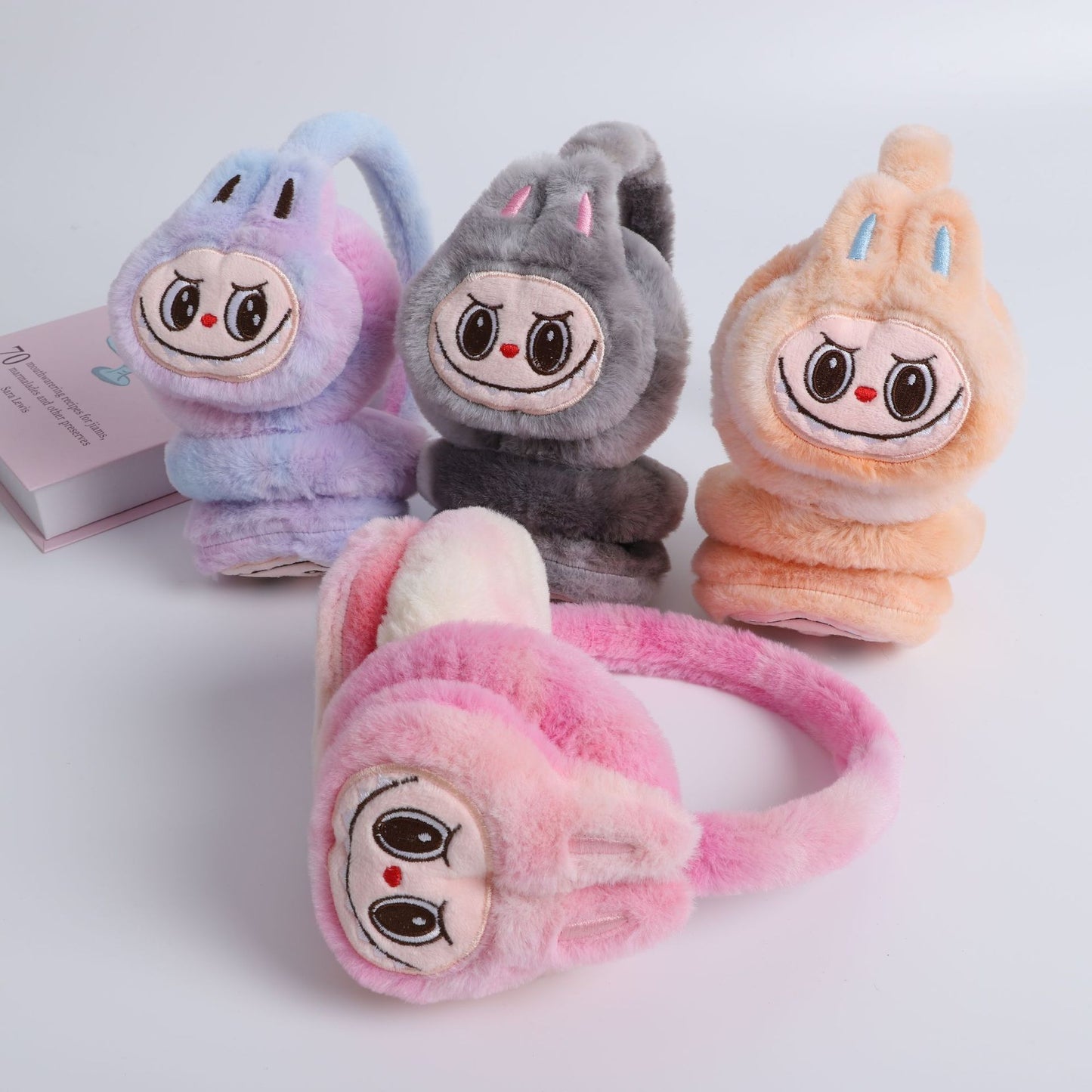 Winter Labubu Tie Dyed Fuzzy Ear Muffs Warm Plush Earmuffs  Cozy Frost-Proof Ear Warmers