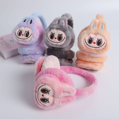 Winter Labubu Tie Dyed Fuzzy Ear Muffs Warm Plush Earmuffs  Cozy Frost-Proof Ear Warmers