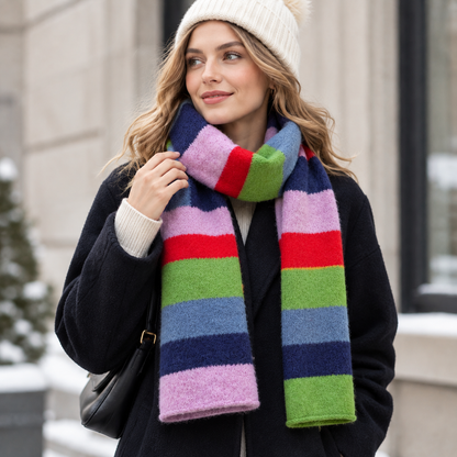 Multicolor Stripe Scarf, Soft Knit Winter Scarf for Women