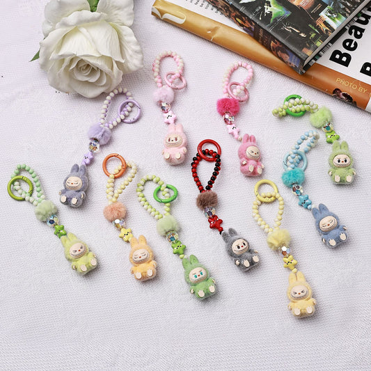 Labubu Beaded Keychain Long Strap Bag Charm Phone Lanyard Key Ring Accessory
