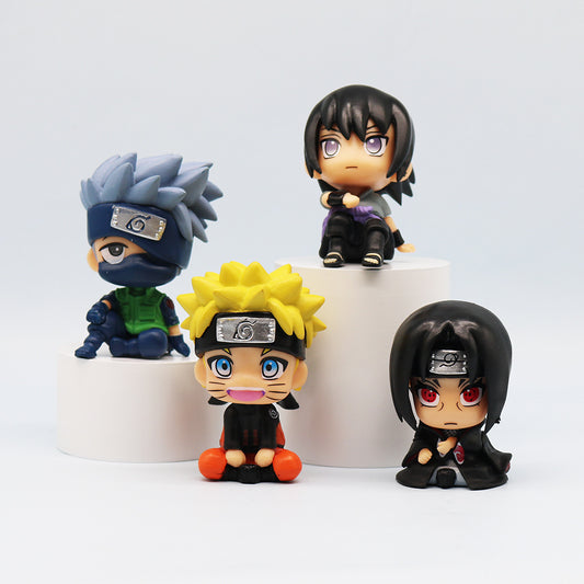 Chibi Ninja Anime Figure Set Sitting Style Car Dashboard Decor Collectible