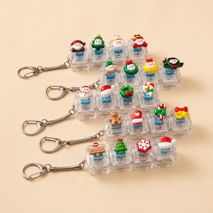 Christmas Fidget Keychain, 4-Key Pressing Stress Relief Keychain with Cute Holiday Charms