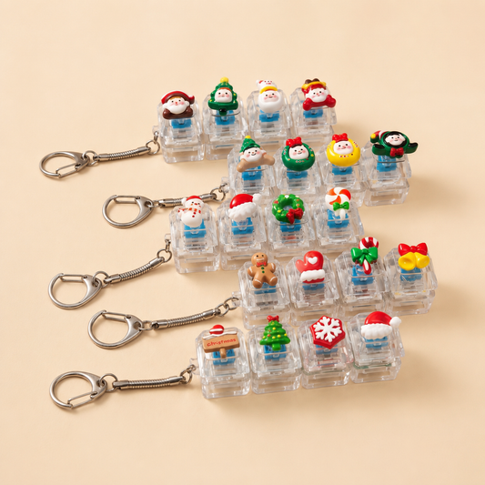 Christmas Fidget Keychain, 4-Key Pressing Stress Relief Keychain with Cute Holiday Charms