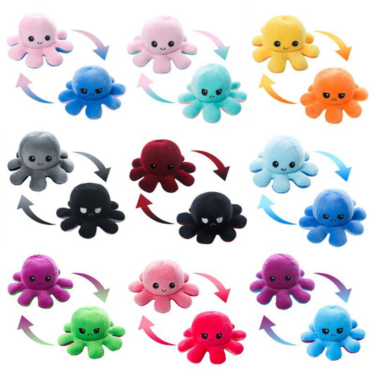 Reversible Octopus Plush Toy – Double-Sided Mood & Emotion Stuffed Animal