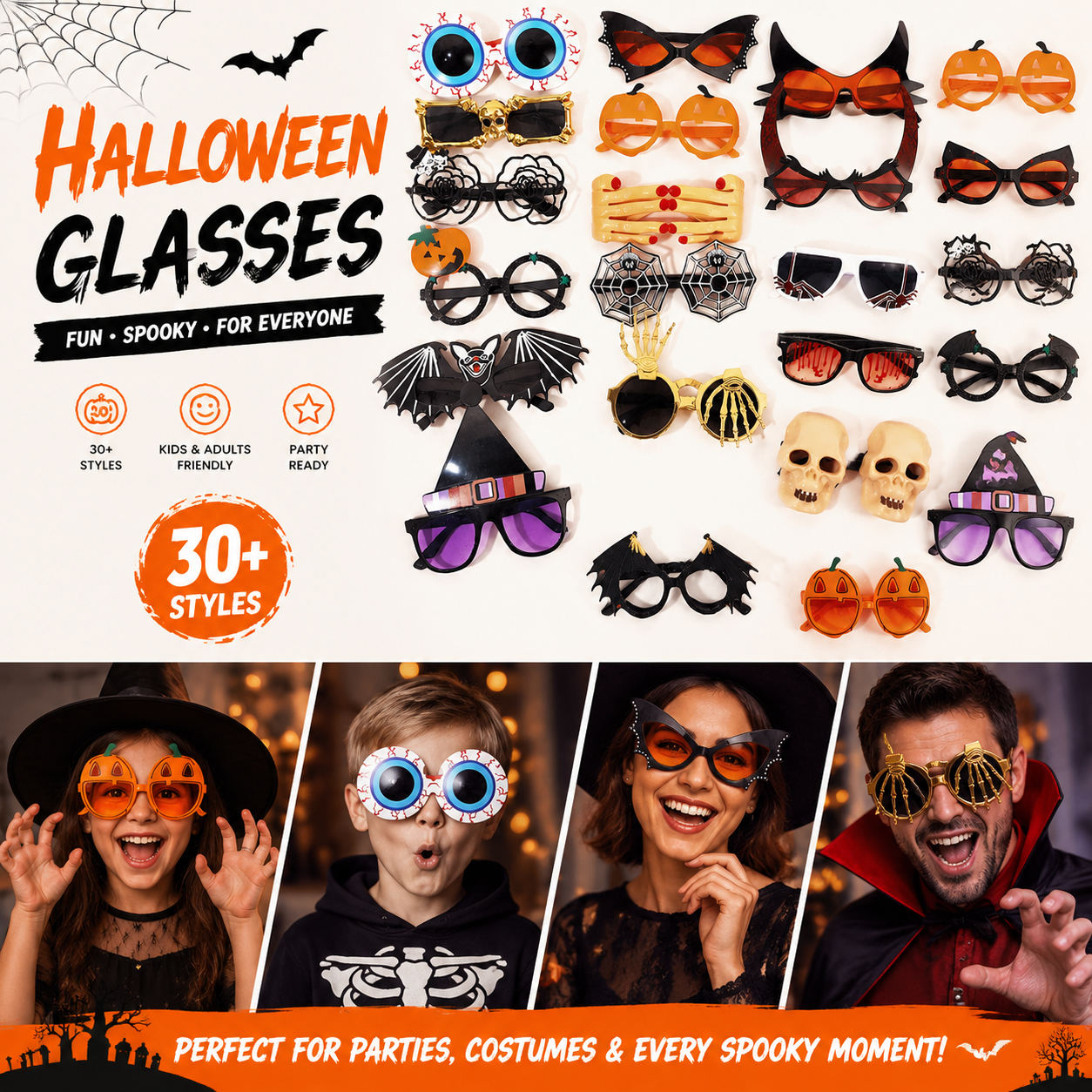 Halloween Party Glasses for Kids & Adults Funny Costume Sunglasses Photo Booth Props