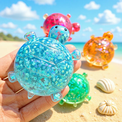 Glitter Turtle Squishy Stress Relief Toy with Taffy-Like Texture