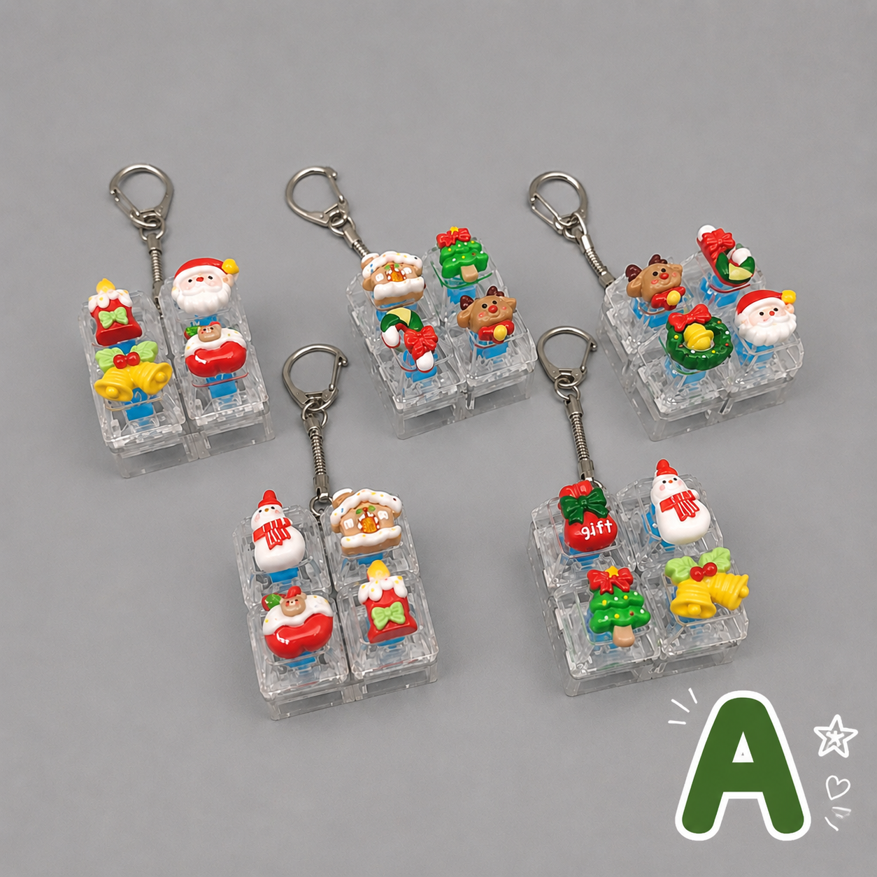 Christmas Fidget 4-Key Cube Pressing Stress Relief Keychain with Cute Holiday Charms