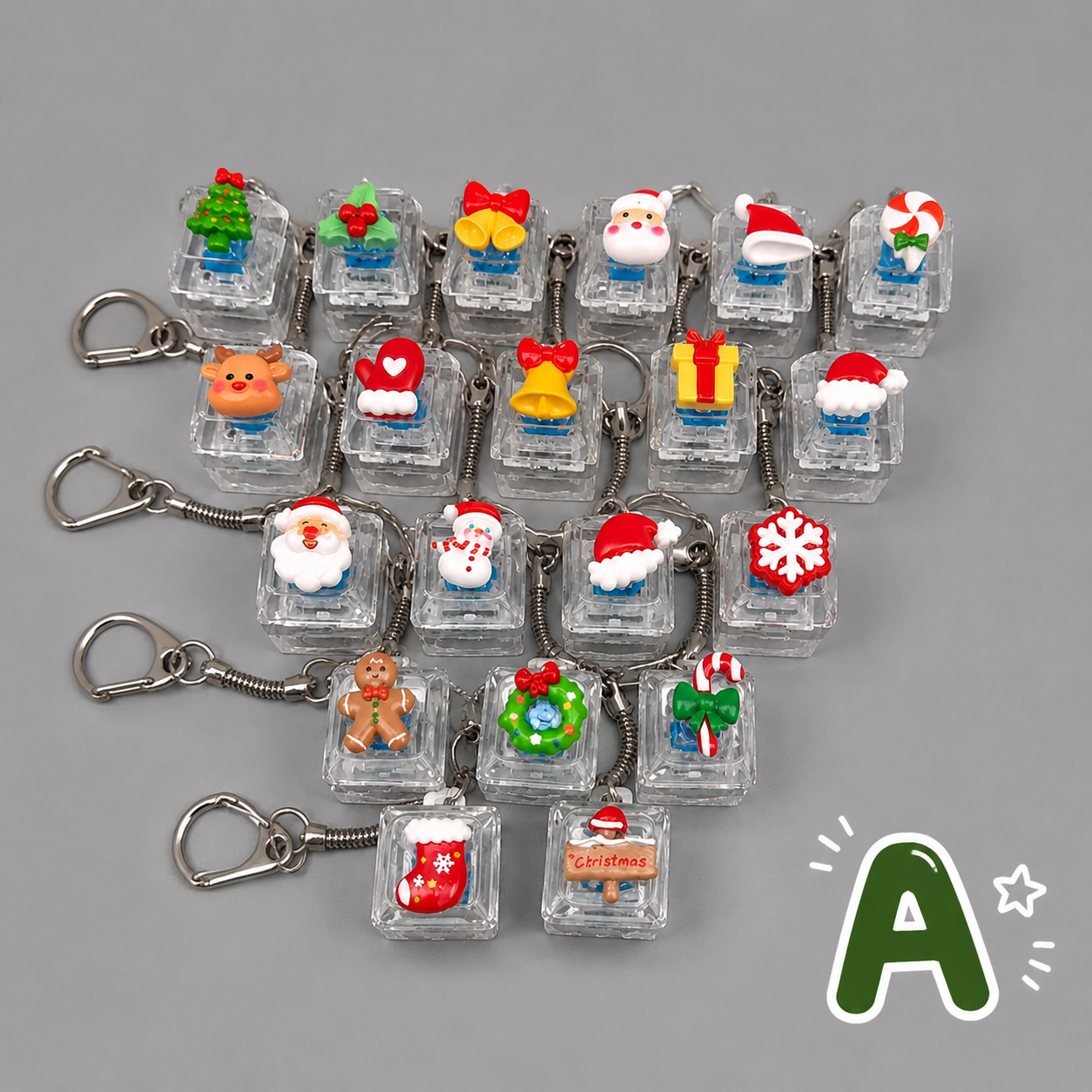 Christmas Fidget 1-Key Pressing Stress Relief Keychain with Cute Holiday Charms