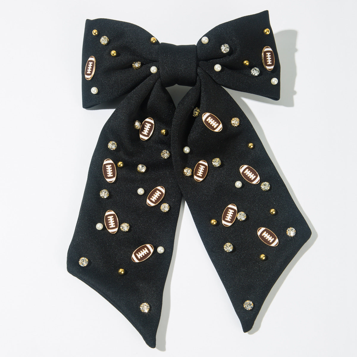 Football Hair Bow with Pearls & Rhinestones – Game Day