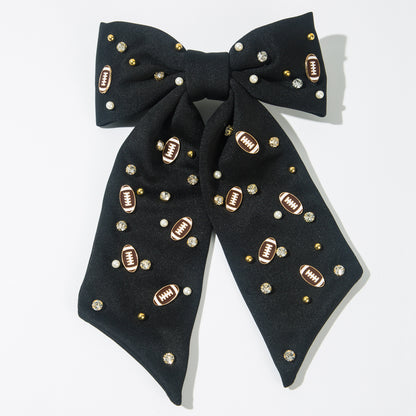 Football Hair Bow with Pearls & Rhinestones – Game Day