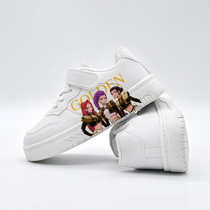 K-Pop Demon Hunter Girl Print Kids Velcro Sneakers Casual White Shoes