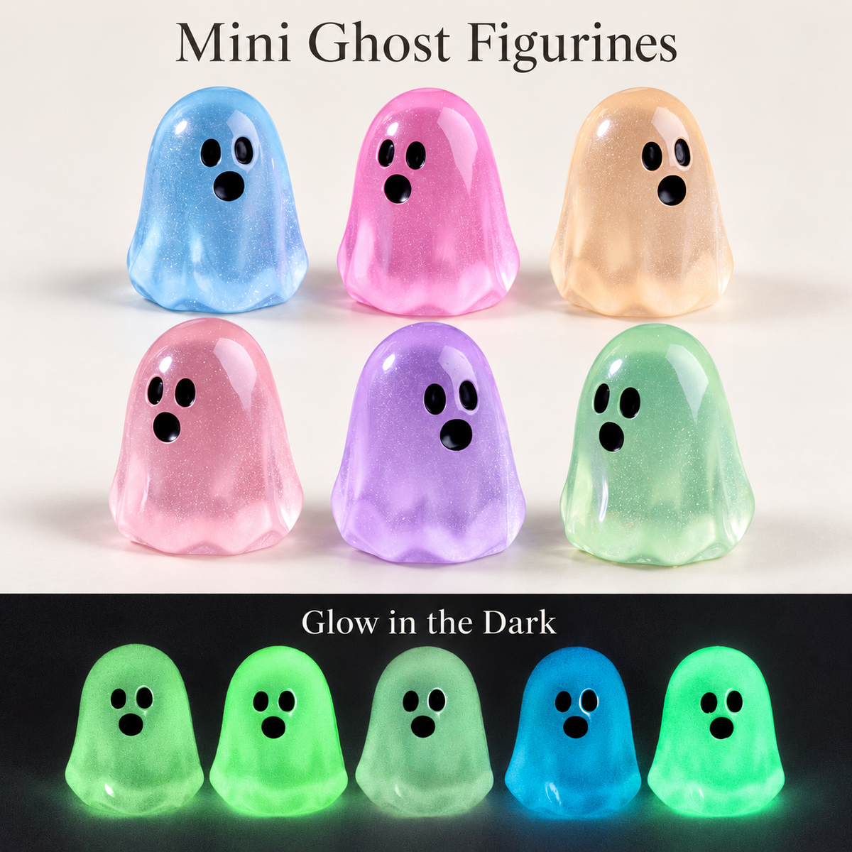 Mini Glow-in-the-Dark Ghost Figurines – Resin Halloween Tabletop Decor & Party Supplies