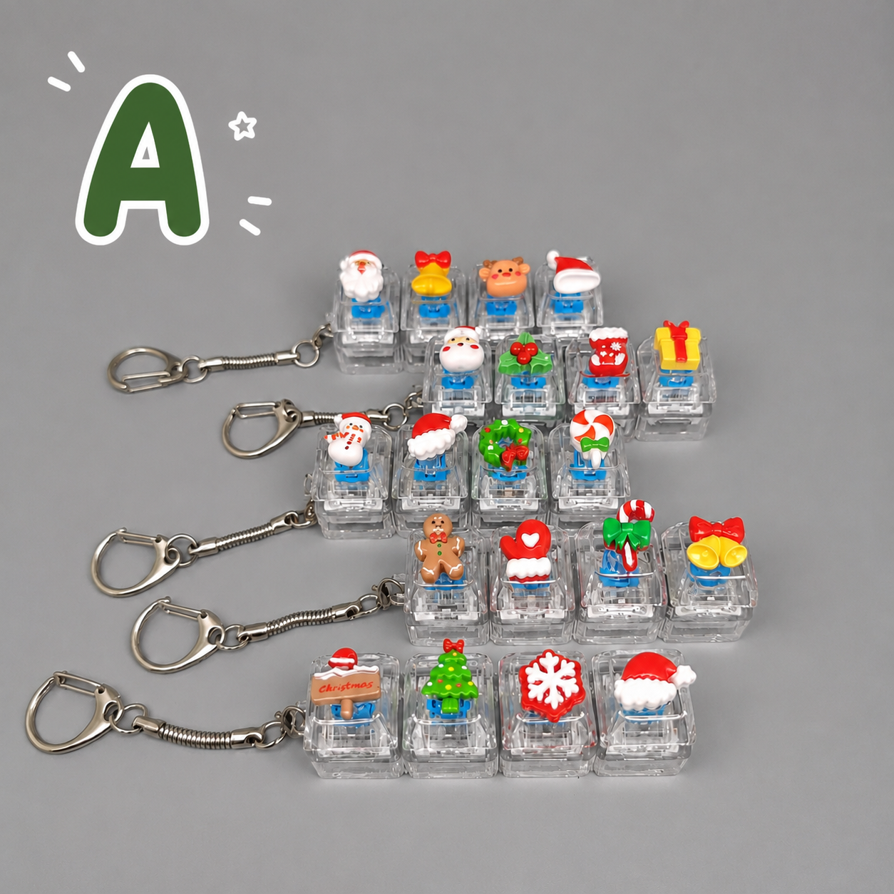 Christmas Fidget Keychain, 4-Key Pressing Stress Relief Keychain with Cute Holiday Charms
