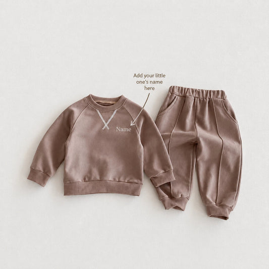 Personalized Boys Cotton Sweatshirt & Jogger Set – Custom Name Embroidery Kids Outfit