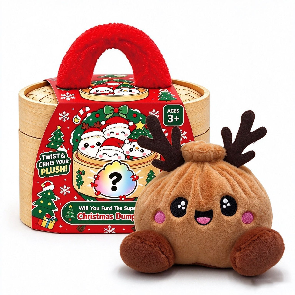 Christmas Bao Bun Plush Toys – Cute Holiday Dumpling Characters, Plush Only or with Bamboo Steamer Gift Box