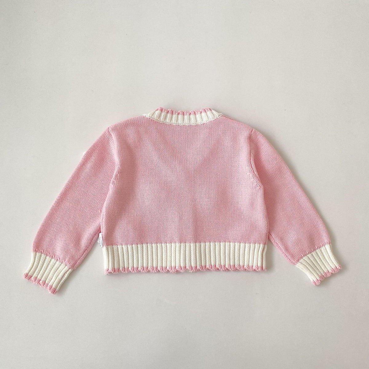 Girls Floral Knit Cardigan – 3D Crochet Flower Button-Up Sweater with Contrast Ribbed Trim