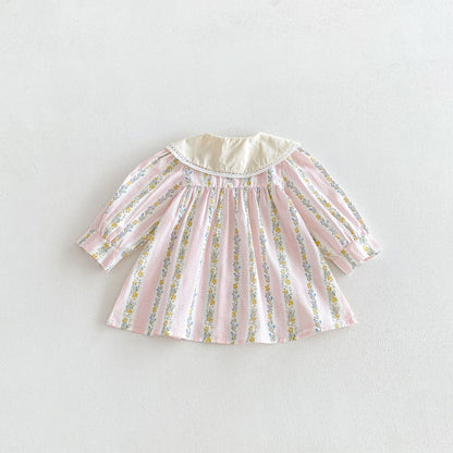 Girls’ Cotton-Rich Floral Dress with Embroidered Collar – In Stock