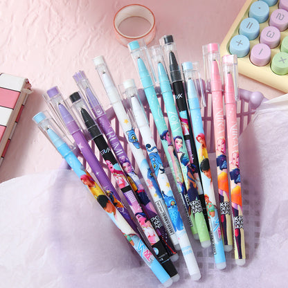 K-Pop Demon Hunters Erasable Gel Pen Set Black Ink 12pcs Cartoon Stationery