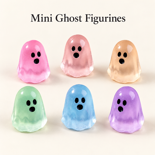 Mini Glow-in-the-Dark Ghost Figurines – Resin Halloween Tabletop Decor & Party Supplies