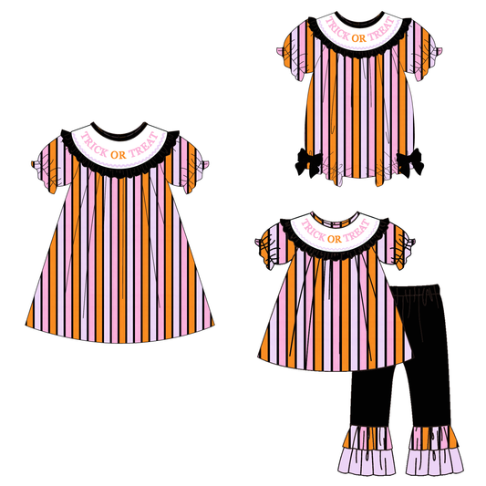 Girls Halloween Trick or Treat Outfit Collection | Dress, Romper & Ruffle Pant Set | Soft Polyester Spandex Boutique Apparel
