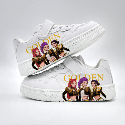 K-Pop Demon Hunter Girl Print Kids Velcro Sneakers Casual White Shoes